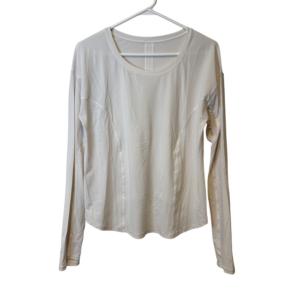 Lululemon White Long Sleeve Athletic‎ Top Thumbholes High Low Hem Women Size 8